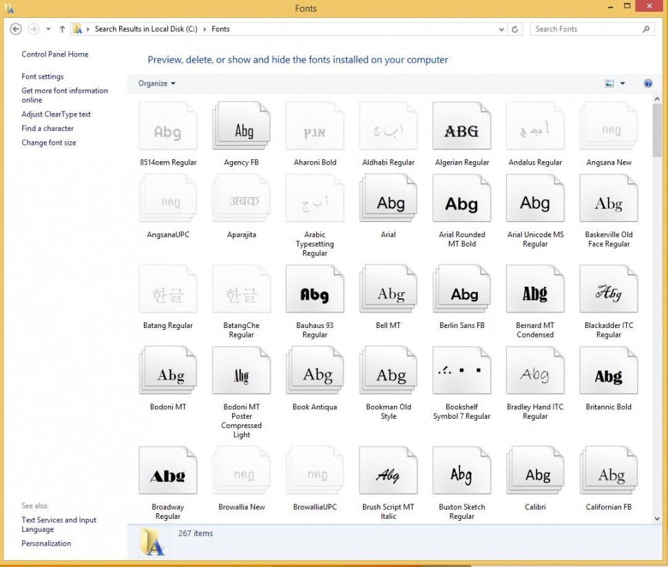 Windows 8 Fonts List
